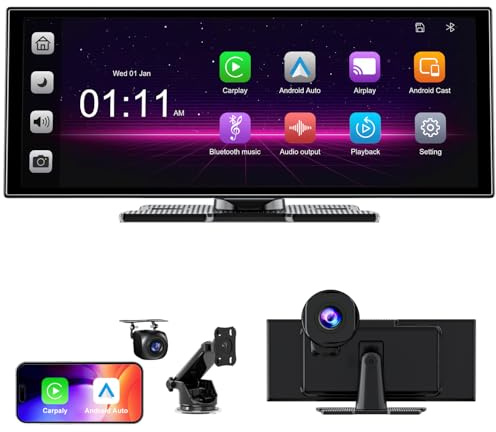 [2025 11 Ultra-Laminated 60FPS Pro-Touchscreen]-1920*720 HD Wireless Car Play Screen for Apple Carplay Android Auto-OTA Updates,HD Front Dashcam & Backup Camera-GPS Navigation,Voice Control,64G Card