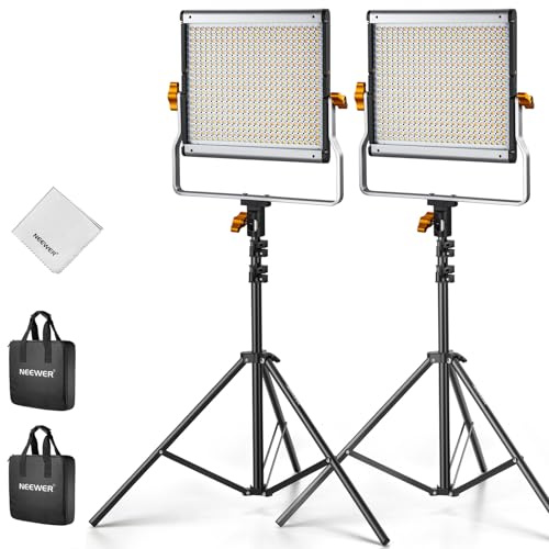 Neewer 2 Pack Dimmable Bi Color 480 LED Video Light Kit with Two 75 Tripod Stands/U Bracket, 3200K-5600K CRI96+ LED Panel Light for YouTube Recording Studio Photography Streaming Key Lighting
