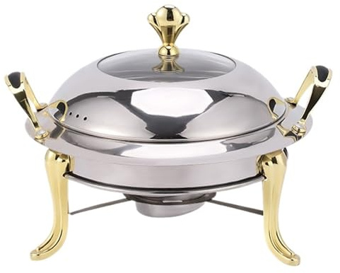Set scaldavivande for Buffet, scaldavivande in Acciaio Inox, scaldavivande, Forno for Buffet con Coperchio, Contenitore riscaldante, for Catering, Buffet, Banchetti(Gold,24cm)