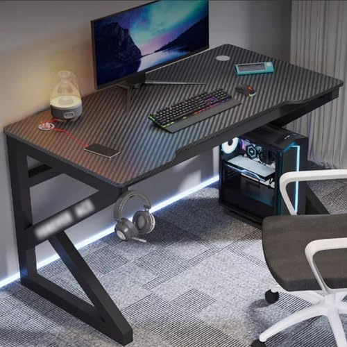 Ergonomischer K-förmiger Gaming-Schreibtisch, 100 x 60 x 75 cm, PC-Workstation mit USB-Lade- und Kopfhörerhaken, perfekt für Heimbüro und Gamer-Setup, stilvolles und funktionales Design