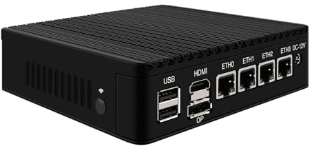 Micro Firewall Appliance, Mini PC, PFSense, Mikrotik, OPNsense, VPN, Router PC, Intel N6005, RJ22, AES-NI, 4 x Intel 2.5GbE I226-V LAN, Type-C, TF, M.2 WiFi Slot, 16G RAM, 256G SSD