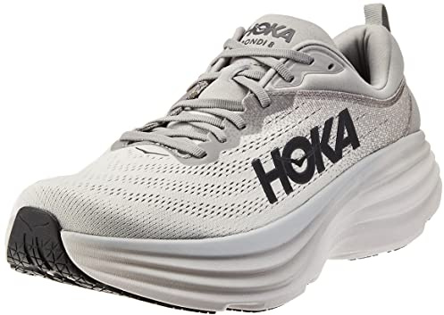 HOKA Men's Bondi 8 Max Cushioned Shoes, Sharkskin/Harbor Mist, 8 Wide