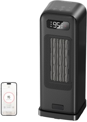 FLANUR Electric Heaters for Home, 1500W Energy Efficient Quiet Space Heater with Programmable Thermostat, WiFi & Voice Control,12H Timer, ECO Mode & 70° Oscillation for Office, Bedroom, 40cm, Black