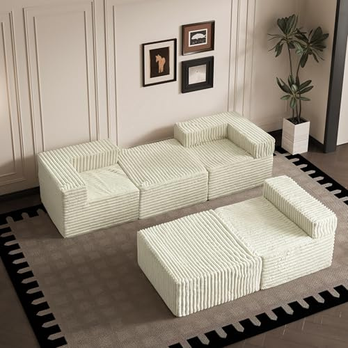 LELEFIDO Modulares Schlafsofa mit Schlaffunktion – Boneless Couch aus Luxuscord, Ecksofa, Abnehmbarer & Waschbarer Bezug, Flexibel Konfigurierbar für Wohnzimmer, Schlafzimmer, Beige