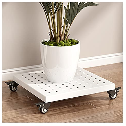 Folding Utility Cart,Metal Plant Stand with Wheels,Indoor Outdoor Flower Pot Cart,Rolling Base for Potted Plants (White,35cm)-Stylish Functional Garden Decor
