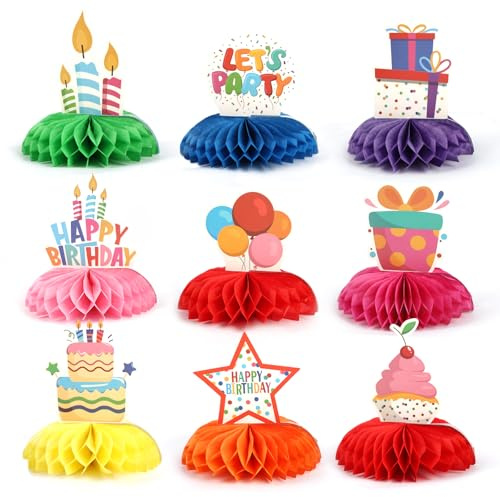 Geburtstag Tischdeko, 9 Stück Wabenbälle Geburtstagsdeko für Mädchen Junge | Bunte Bienenwabe Mittelstücke Happy Birthday Party Tischdekoration Kindergeburtstag