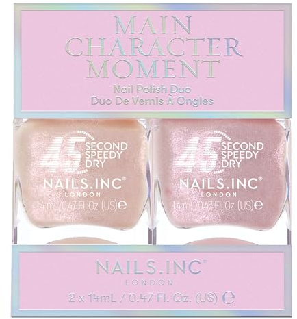 Nails.INC 45 Second Speedy Gloss Main Character Moment Nail Polish Duo, Quick Drying, Fast & Rapid Dry, High Shine, Glitter & Iridescent, Air Dry Regular Polish, Spring/Summer Shades, 2 Piece Set