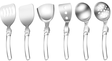 Ustensiles de cuisine pliables multifonctions pour le camping en acier inoxydable avec cuillère et spatule pliantes pour les pique-niques en plein air
