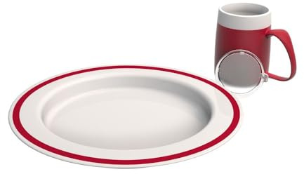 Ornamin Demenz-Set: Teller mit Kipp-Trick & Becher mit Trink-Trick mit unauffälligem Trinkaufsatz | Spezialgeschirr für Pflegeheime, Kliniken & Zuhause | Parkinson | Schlaganfall | Barrierefrei | Rot