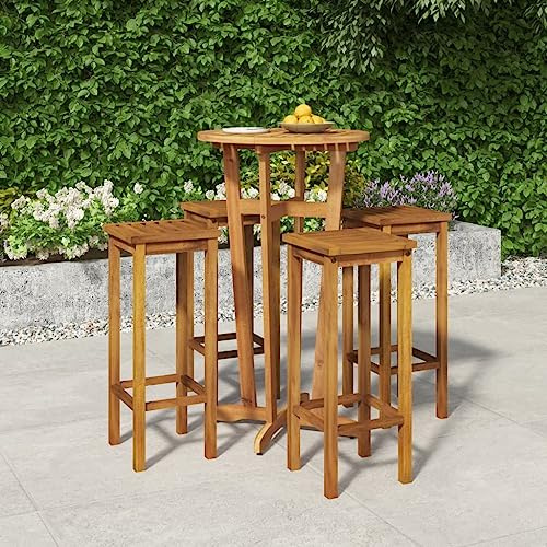 Mokuyary 5-teiliges Gartenbar-Set Massivholz Akazie Outdoor J | Bartisch und 4 Barhocker Sitzgruppe, Gartenmöbel Bistro Set, Balkonmöbel Outdoor Möbelset für Terrasse, Balkon