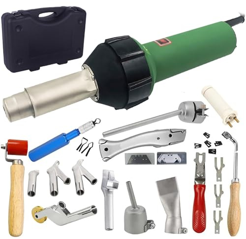 Hot Air Welding Gun Kit, 1600W PVC Plastic Flooring Welder with 30~680°C Adjustable, Complete Accessories, Handheld Heat Gun Welding Machine Set for Roof Tents Home Improvement