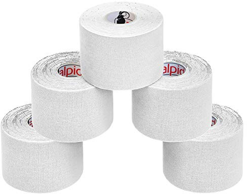 ALPIDEX Kinesiologie Tape Weiß 5 Rollen 5 m x 5 cm Physio Sport Set | Physiotape, Muskeltape, elastisch, wasserfest, latexfrei, Baumwolle, Knie, Rücken, Nacken, Schulter, Handgelenk, Ellenbogen