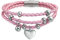 Bracelet En Cuir Tressé Rose À Triple Brin Pour Femmes Avec Breloques Cœur Pendantes - Cadeau En Acier Inoxydable Pour Petite Amie