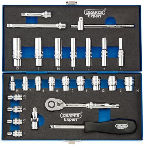 Draper 16476 1/4-Inch Square Drive Metric Socket 26 Piece Set , Blue
