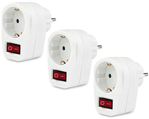 3x PerfectHD Schutzkontaktsteckdose - Steckdose mit Schalter - Zwischensteckdose - Sicherheitsschalter - Energiesparender beleuchteter Ein-/Aus-Schalter - Stromsparen - 3er Set