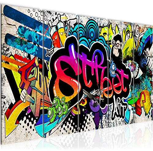 Runa Art Wandbild XXL Graffiti Loft Wohnzimmer 200 x 80 cm Bunt 5 Teilig - Made in Germany - 004555b