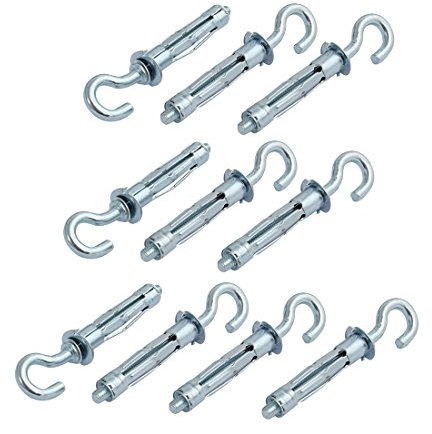 Sourcingmap 10Pcs M6 Thread 52mm Length Zinc Plated Hollow Wall Anchor Eye Screw Hook Assortment