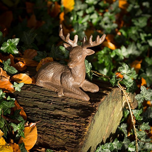Antikas - Ruhender Hirsch, aus Gusseisen, Skulptur für Sims und Regal, Figur als Geschenk