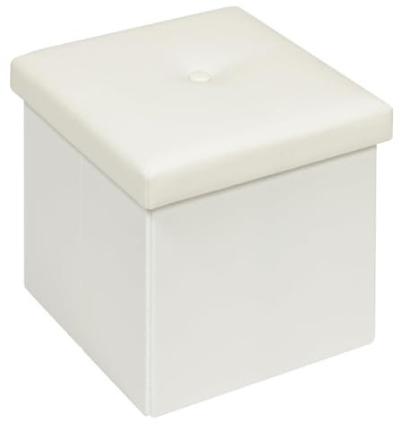 Bonlife Storage Ottoman Boxes Faux Leather Folding Cube Foot Stool Toy Box Chest for Kids Cream Small Ottoman Storage Office Box Cream 30x30x30cm