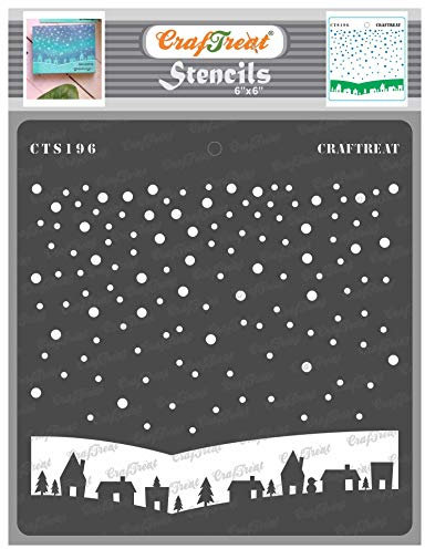 CrafTreat Christmas Snowfall Stencils for Painting on Wood, Canvas, Paper, Fabric, Floor, Wall and Tiles - Winter Village Stencil 6 x Inch Reusable DIY Art Craft Winter
