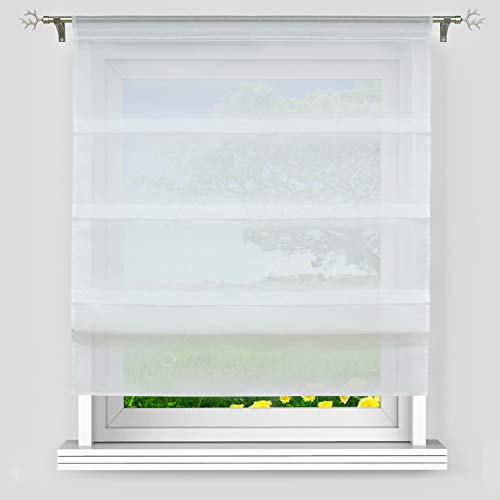 Delien Voile Raffrollo mit Falten Desgin unifarbene Faltrollo mit Tunnelzug transparente Gardine BxH 120x140cm weiß 1 St.