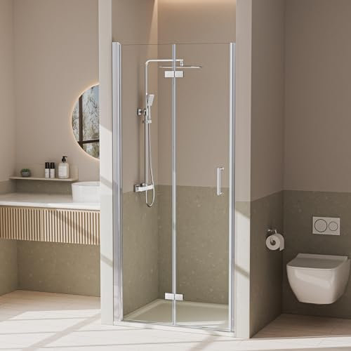 Heilmetz Duschtür Falttür 90x195 cm für Nische Duschkabine Duschabtrennung Nischentür Dusche mit Wandprofil 6mm ESG Beidseitiger Nano Beschichtung Glas Duschtür