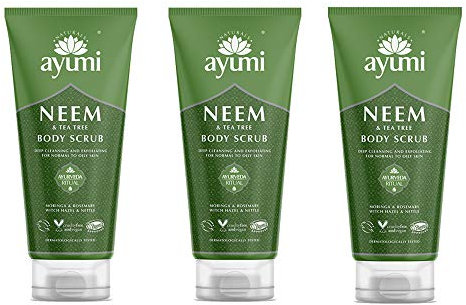 Ayumi Neem & Tea Tree Body Scrub. Vegan, Cruelty-Free, Dermatologically-Tested, 3 x 200ml