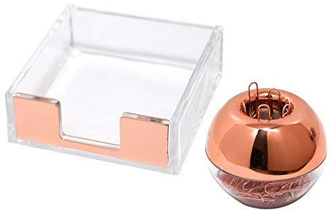 Porte-trombones magnétique et porte-mémo en acrylique transparent rose doré avec 100 trombones rose gold