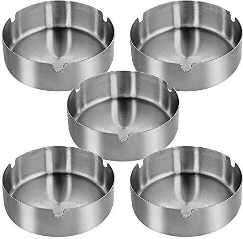 Qualsen Cendrier Exterieur 5 Pièces, Cendrier en Acier Inoxydable Pour Restaurants, Bars, Maison, Bureau, 10 cm