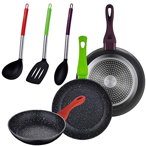 Juego de 3 sartenes (18,22,26 cm) en aluminio forjado con 3 utensilios de cocina colección Jolie