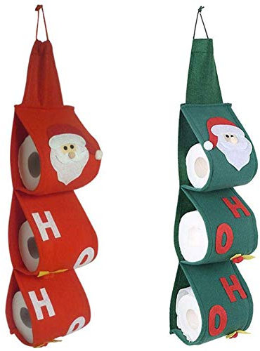 Santa Claus Paper Towel Holder Christmas Toilet Roll Organizer Papers Bag Napkin Pouch for Xmas Holiday Party Bathroom Home Décor Set of 2