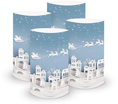 itenga 6X Windlicht Tischlicht aus Folie I Weihnachten Weihnachtsmotive I 6cm Durchmesser 10cm hoch I geeignet für Teelichter oder LED-Kerzen (Motiv Weihnachtsdorf)