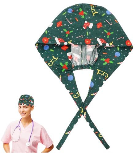 SOIMISS OP Kappe Weihnachten Bäcker Haube mit Knopf und Schweißtuch Damen Herren Kochmütze Chirurgische Kopfbedeckung Baumwolle Chirurgie Bandana Geschenke für Arzt Krankenschwester Zahnarzt
