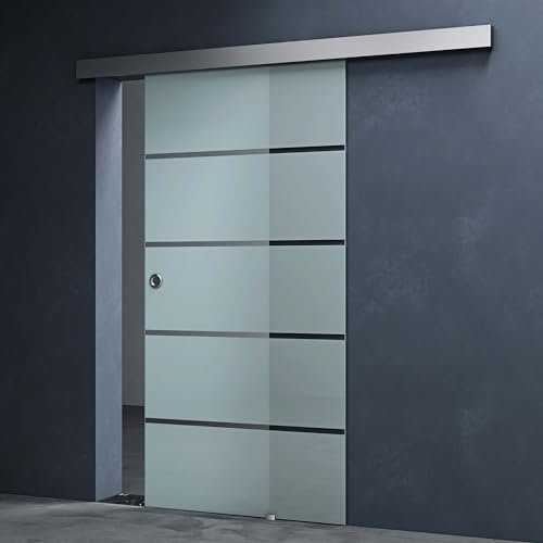 Mai & Mai Porta Scorrevole in Vetro 90x215cm, Porta Scorrevole con Sistema Softclose in Vetro Satinato 8mm in 5 Strisce con Binario e Maniglia Rotonda, Amalfi TS11H-900SC