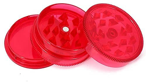 Plastic Herb Grinder 3 Part Mini Magnetic Shark Teeth Assorted Colours, 40mm 3 Piece Herb Grinders, 6 Colours to Choose from, Portable and Pocket Size, Smell Proof Airtight Storage (RED)