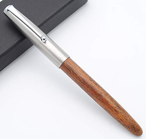 JINHAO 51A Bois stylo plume Stylo à encre Bouchon en acier (Bois de Pêche, Plume Extra Fine 0,38 mm)