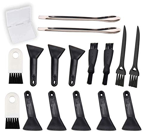 Schwarze Schaber, Bürsten und Löffel-Set für Kräutermühle (8 Schaber, 6 Stück, 3 Arten von Bürsten, 2 Löffel und eine Aufbewahrungsbox)