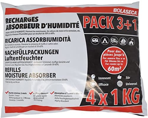 BOLASECA Recharge absorbeur d'humidité Sachet 4 x 1kg