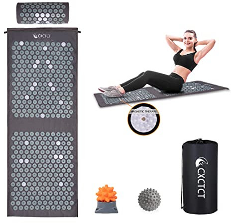 Extra langes Yoga-Akupressurmatten-Set, Massage-Akupunktur-Matte, groß, magnetische Matte, Akupressurbett für Nägel, Nacken, Rücken, Schmerzlinderung (grau)