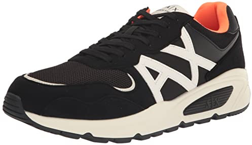 Armani Exchange Herren Side Contrast Logo, Suede Details, lace up Sneaker, Black, 42.5 EU
