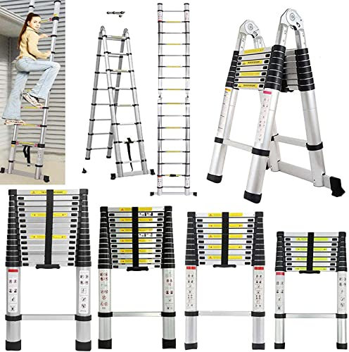 5M Aluminum Telescoping Ladder, Folding Extending Portable Loft Extension Ladder Multi Purpose Ladder, Max Load 150kg/330lb, with EN131 and CE Standard, UK Stock