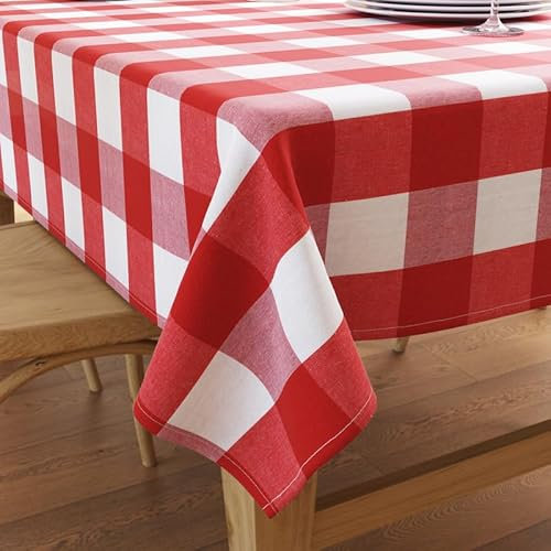 Encasa XO Nappe Carrée en Coton | (140x140 cm) | Carreaux Rouges Buffle | Nappe Décorative