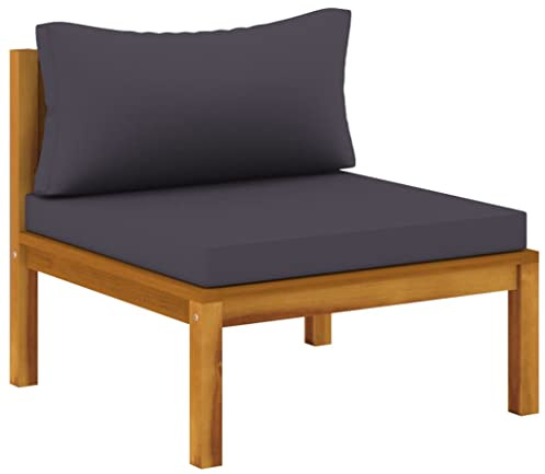 vidaXL Akazienholz Massiv Modulares Mittelsofa mit Dunkelgrauen Kissen Gartensofa Sofa Lounge Gartenmöbel Einzelsofa Holzsofa Outdoor Terrasse