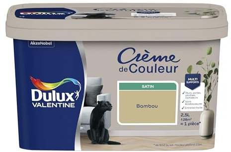 Dulux Valentine Crème de Couleur - Peinture multi-supports intérieure - Satin Bambou 2,5 L