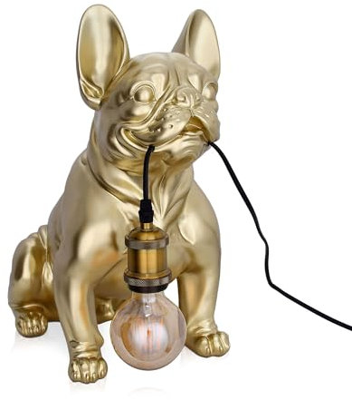 ADM - 'Sitzende französische Bulldogge' - Tischlampe mit Skulptur Pop Art aus Harz Metalleffekt - Gold - H40 cm