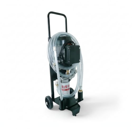 PIUSI Mobile Filtrationseinheit für Hydrauliköl/viskose Flüssigkeiten, Durchflussrate 25 l/min, 10-Mikron-Filter, 230V/50Hz, Komplett mit Schläuchen, Rädern und Düse | Depuroil 00050300A