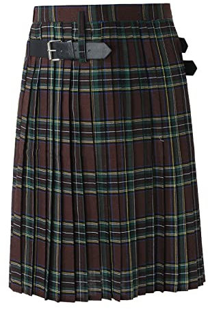 Jupe plissée classique à carreaux écossais - Robe vintage plissée - Point contrasté médiéval - Jupe plissée traditionnelle écossaise, marron, XXL