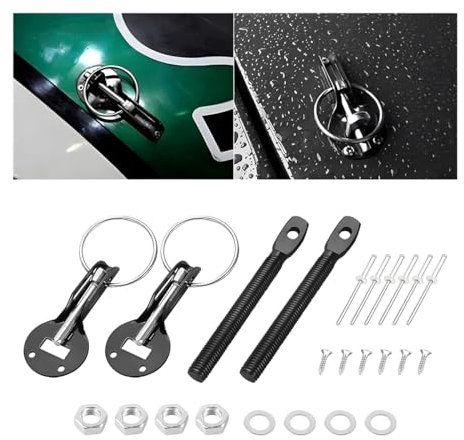 JNNJ Kit Bloccaggio Perno Cofano, Blocco Universale Dei Perni Cofano in Alluminio, Universali Perni Del Cofano a Sgancio Rapido, Fermagli Universali in alluminio per Per Auto Da Corsa E Auto Sportive