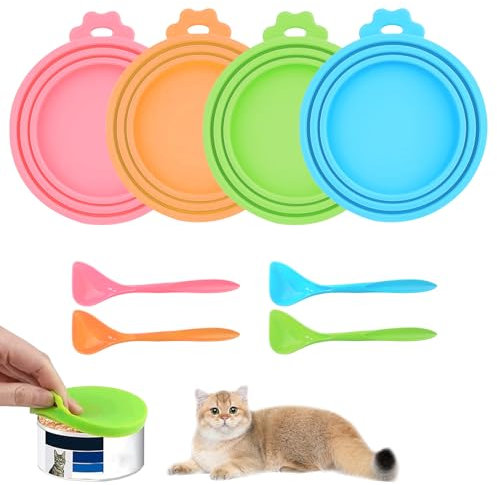 haierdidi Deckel für dosen Tierfutter-Dosendeckel mit 4 Löffeln Deckel für Dosen, Silikon Deckel für Katzenfutter Hundefutter