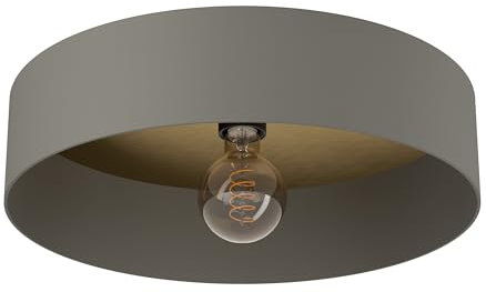 EGLO Deckenlampe Duaia, runde Deckenleuchte aus Metall in Umbragrau mit Wendedekor in Messing oder Holz-Optik im Inneren, bündige Textil Wohnzimmerlampe, Lampe Decke Wohnzimmer, E27 Fassung